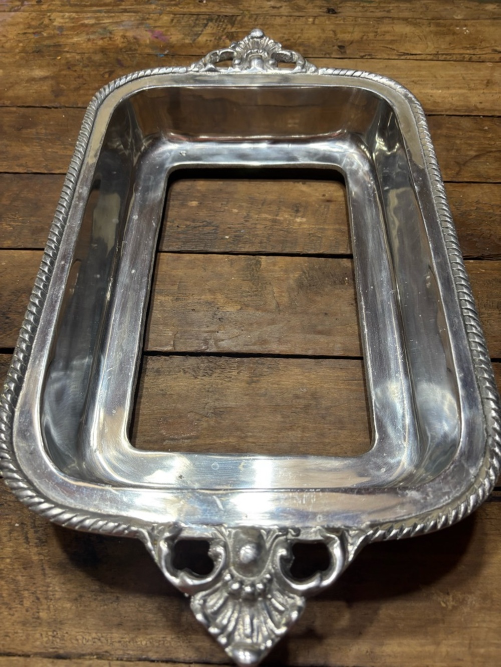 Ornate Pewter Casserole Dish Serving Tray